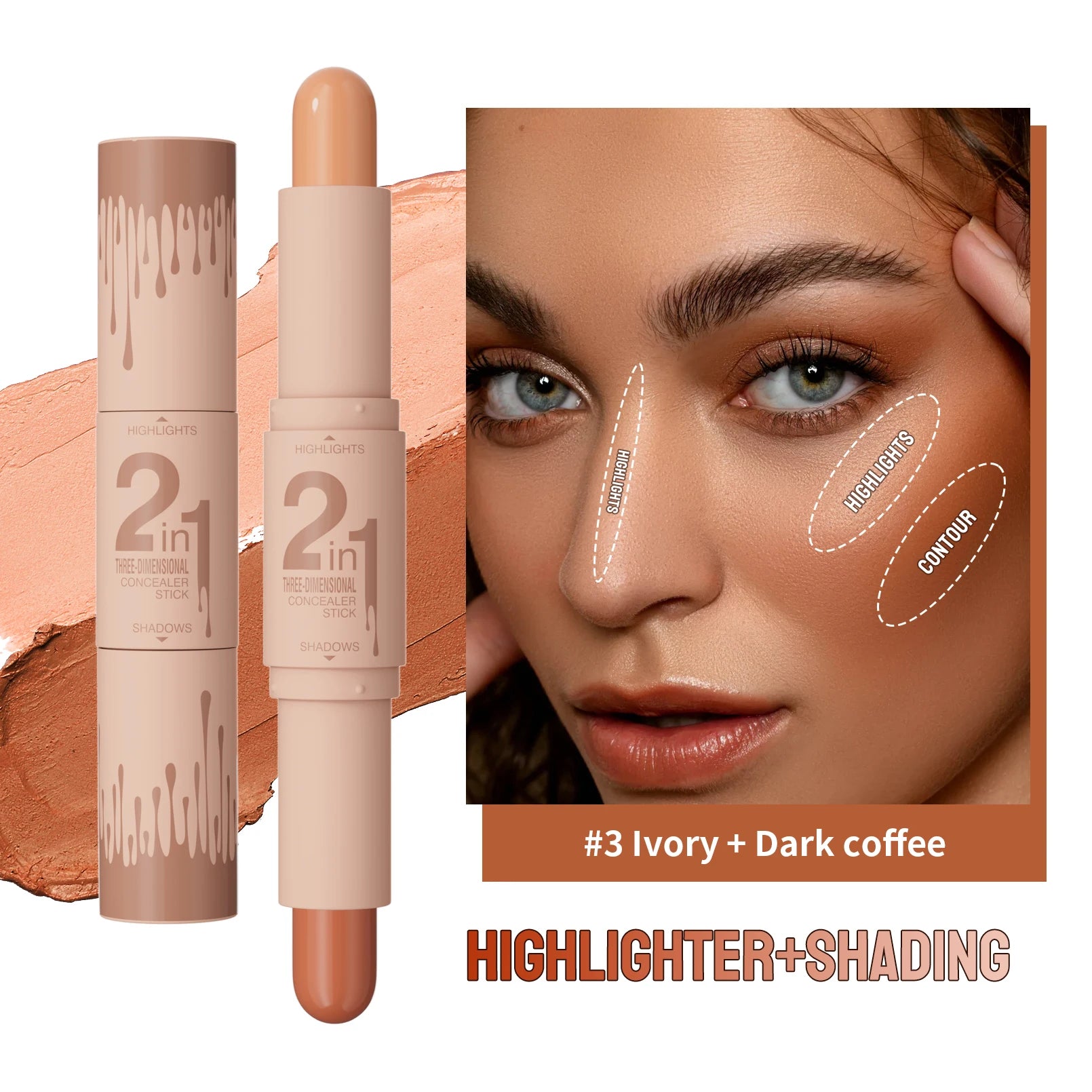 2-in-1 Contour & Highlight Stick — Nose Shadow, Bronzer & Brightening