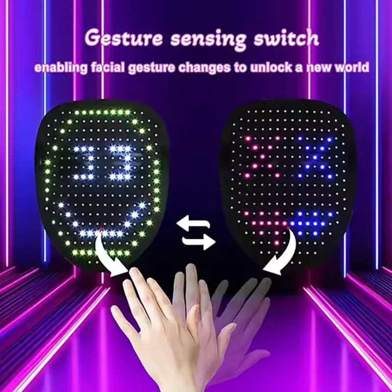 LED Light-Up Face Mask — Gesture Sensing, 50 Animations, Halloween & Cosplay