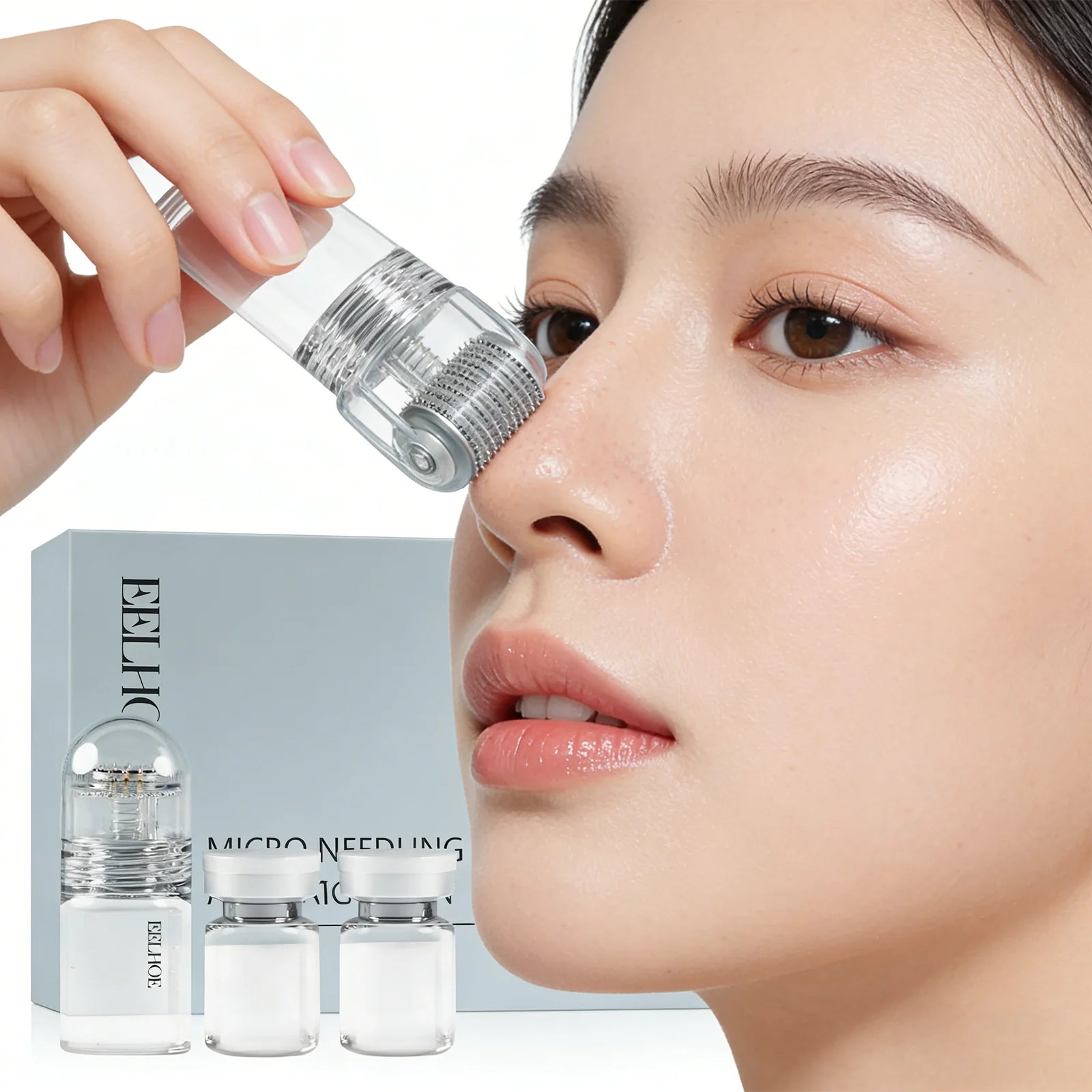 Microneedle Facial Roller & Serum Kit – Deep Hydration Skincare Set