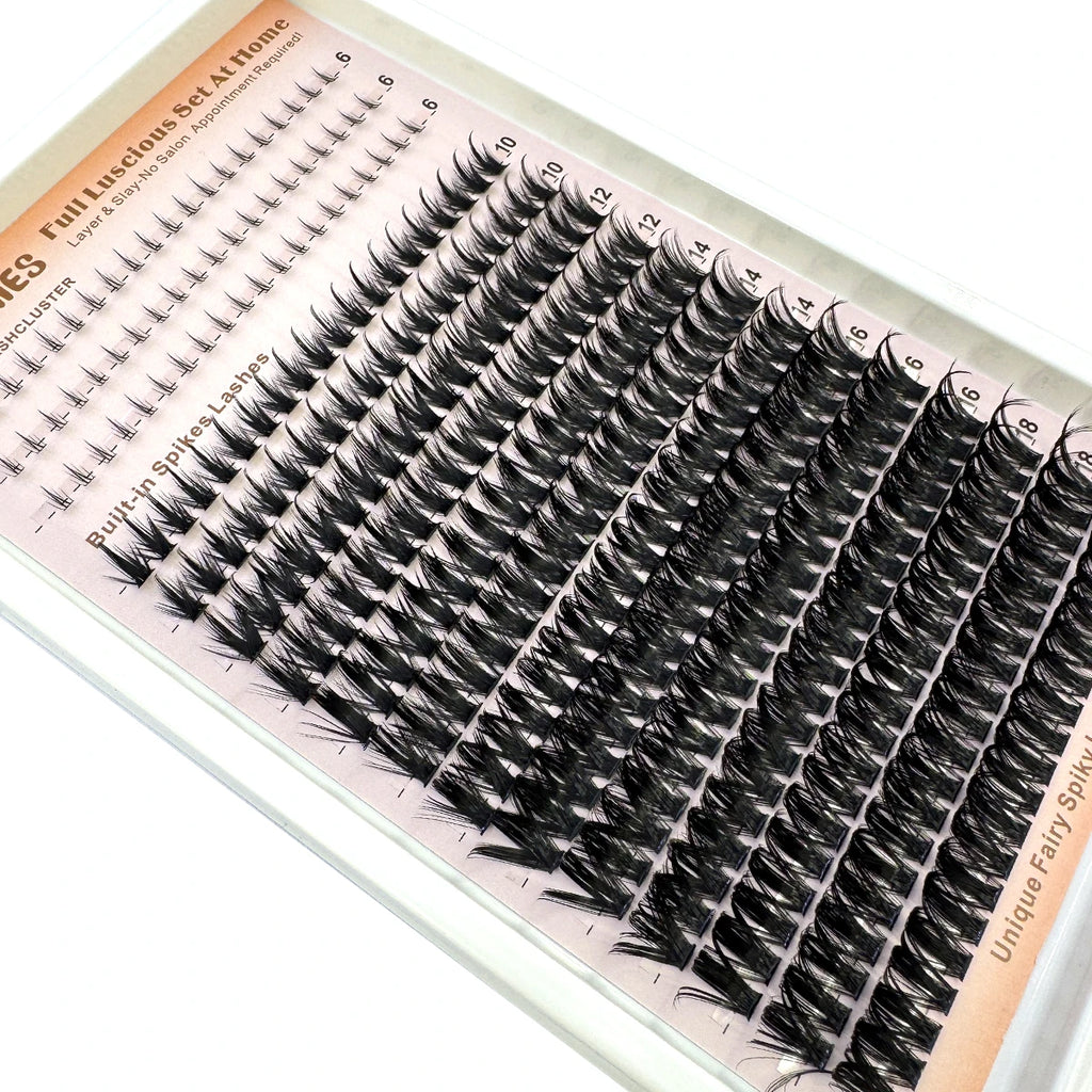 Wispy Cluster Lash Extensions — D Curl, Spiky Volume (12–16 Rows)