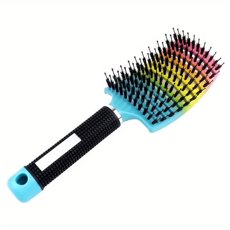 Multicolored hairbrush with a gradient handle on a white background