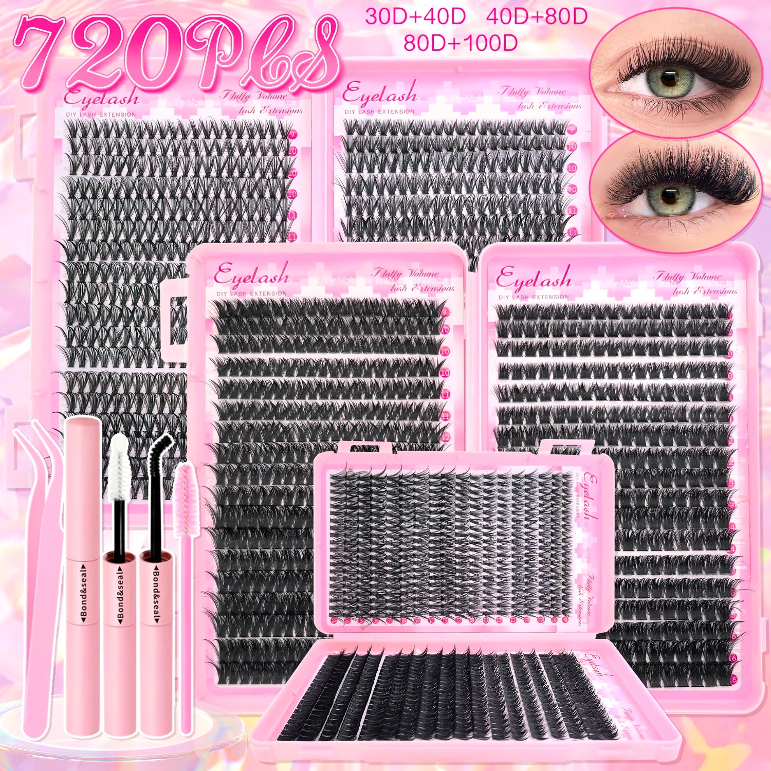 DIY Cluster Lash Extension Kit — Individual Lashes with Bond & Seal