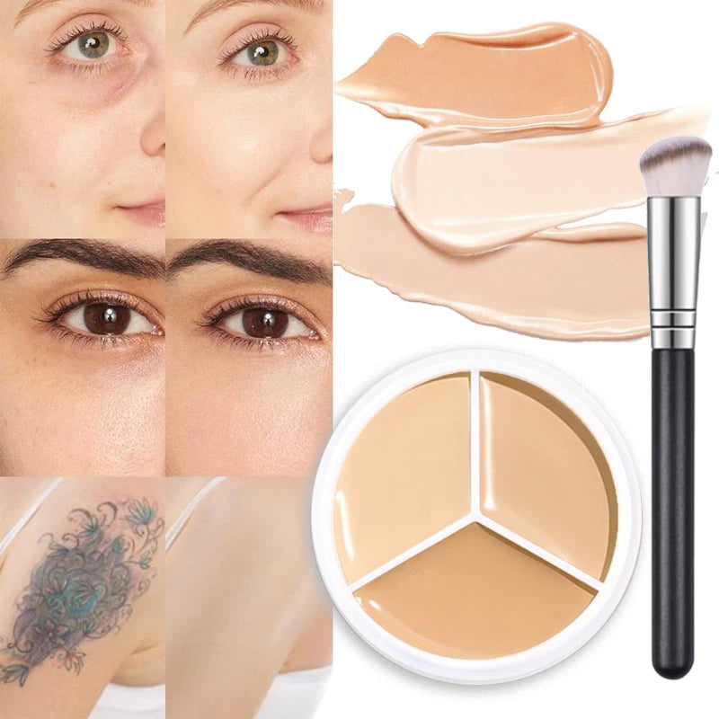3-Color Concealer Palette — Full Coverage for Dark Circles, Blemishes & Scars