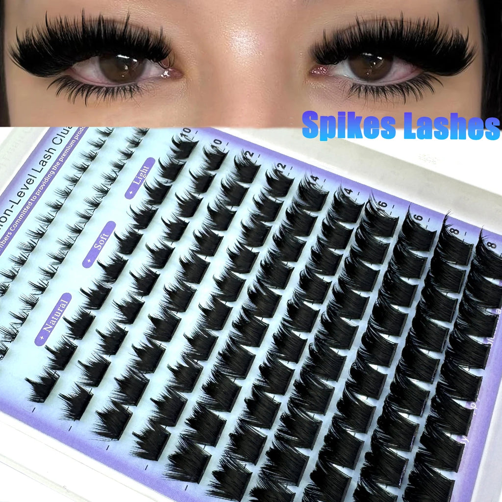 Wispy Cluster Lash Extensions — D Curl, Spiky Volume (12–16 Rows)