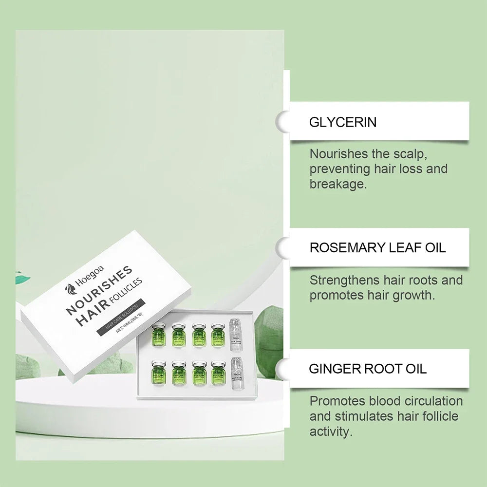 Hair care product packaging with text on a green background