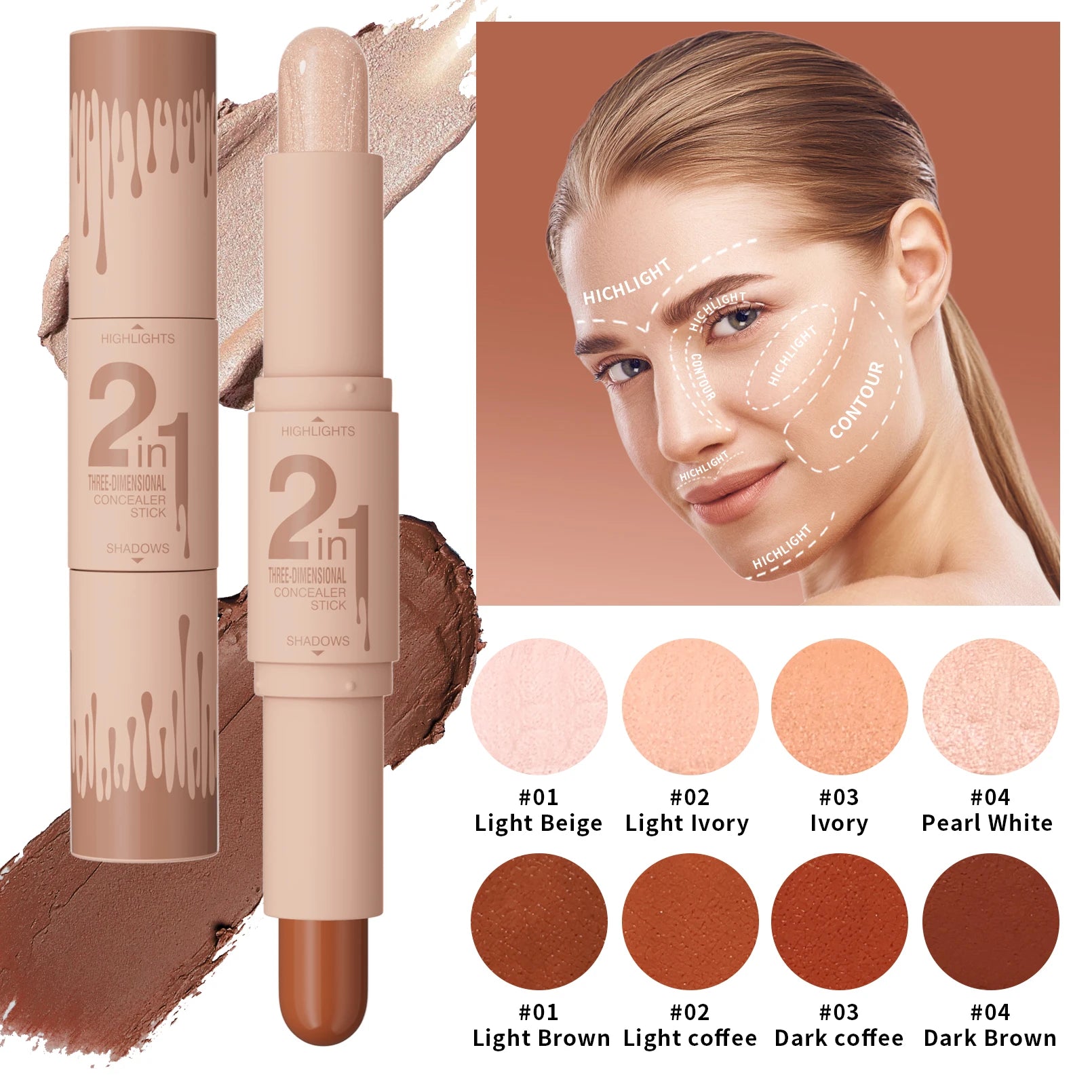 2-in-1 Contour & Highlight Stick — Nose Shadow, Bronzer & Brightening