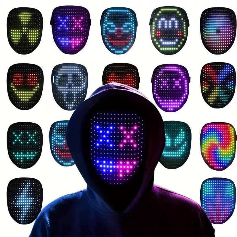 LED Light-Up Face Mask — Gesture Sensing, 50 Animations, Halloween & Cosplay