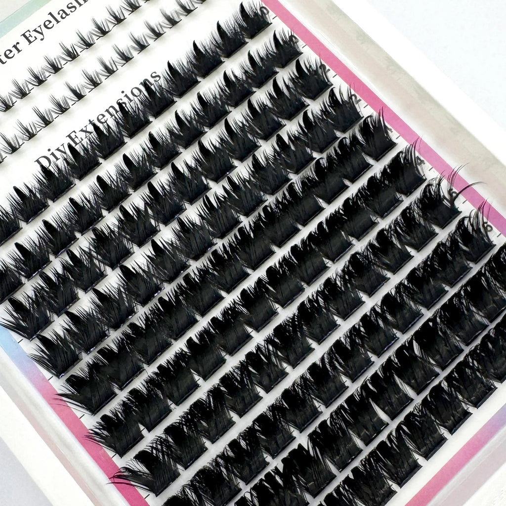 Wispy Cluster Lash Extensions — D Curl, Spiky Volume (12–16 Rows)