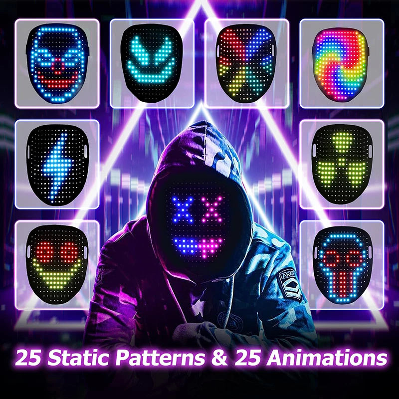 LED Light-Up Face Mask — Gesture Sensing, 50 Animations, Halloween & Cosplay