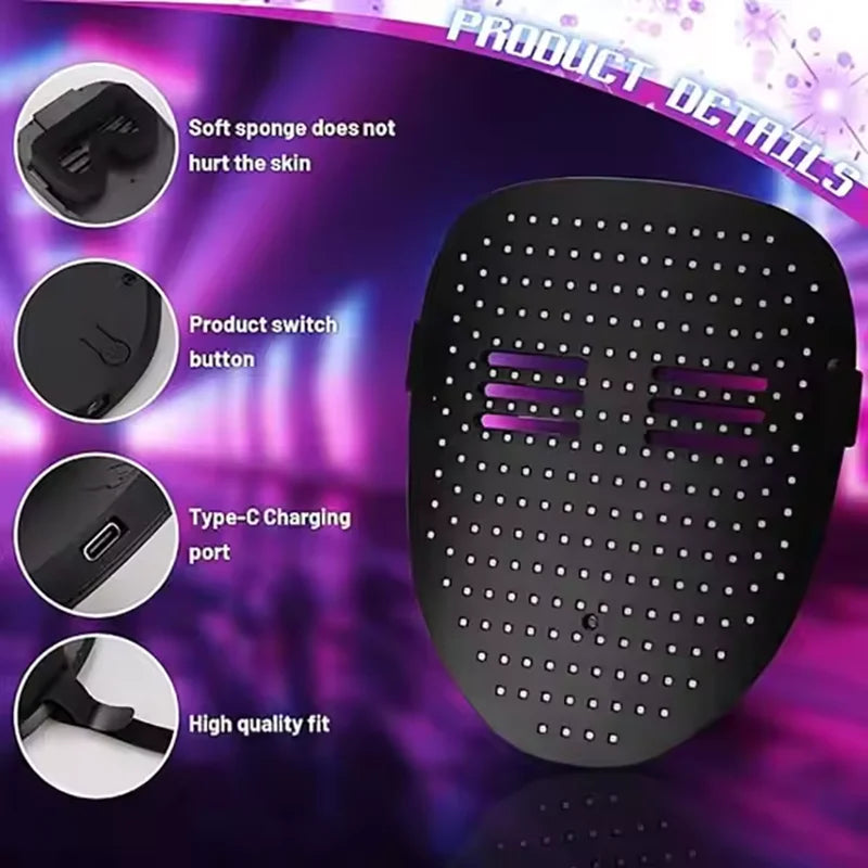 LED Light-Up Face Mask — Gesture Sensing, 50 Animations, Halloween & Cosplay