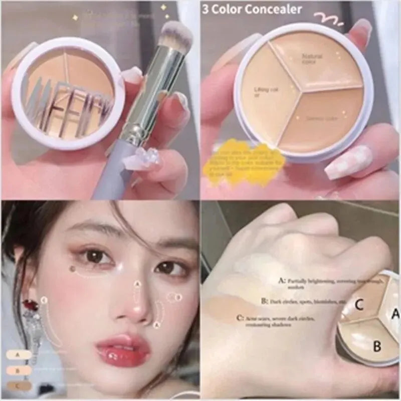 3-Color Concealer Palette — Full Coverage for Dark Circles, Blemishes & Scars