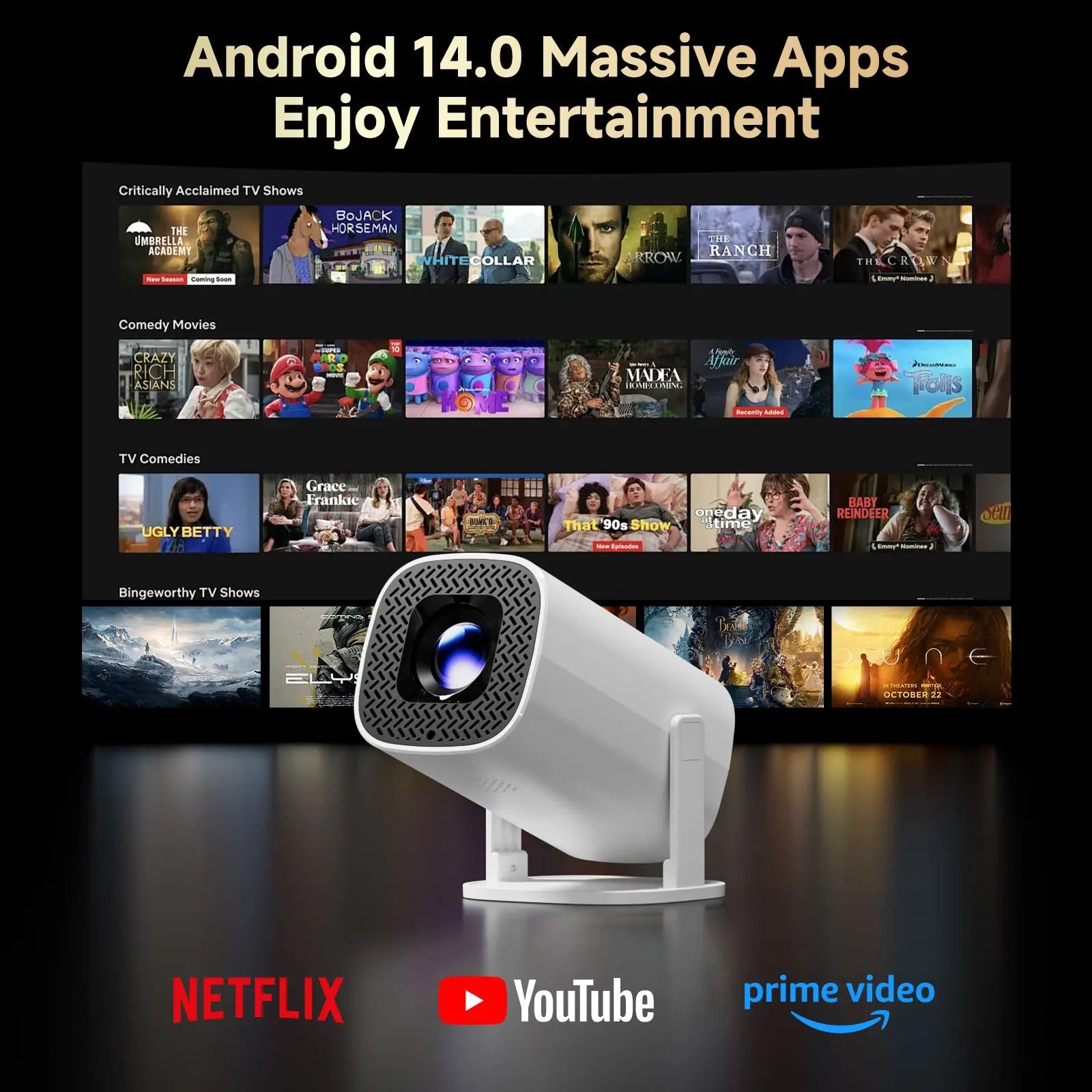 Smart Mini Projector P30 Pro — Android 14, WiFi 6, 4K Support, Home Theater