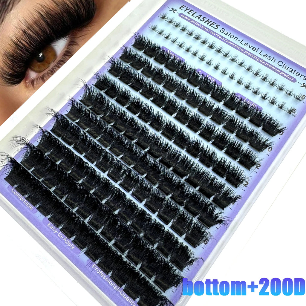 Wispy Cluster Lash Extensions — D Curl, Spiky Volume (12–16 Rows)