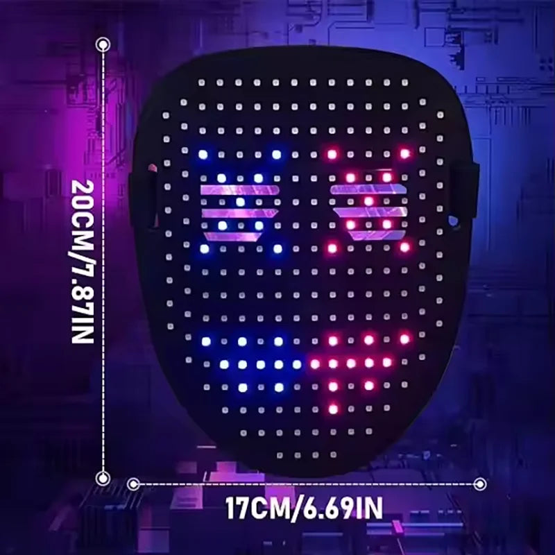 LED Light-Up Face Mask — Gesture Sensing, 50 Animations, Halloween & Cosplay