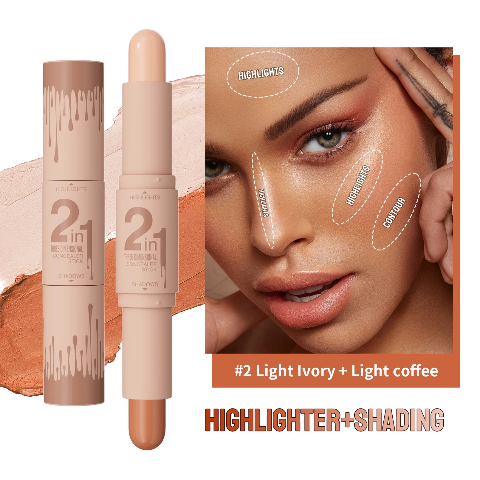 2-in-1 Contour & Highlight Stick — Nose Shadow, Bronzer & Brightening