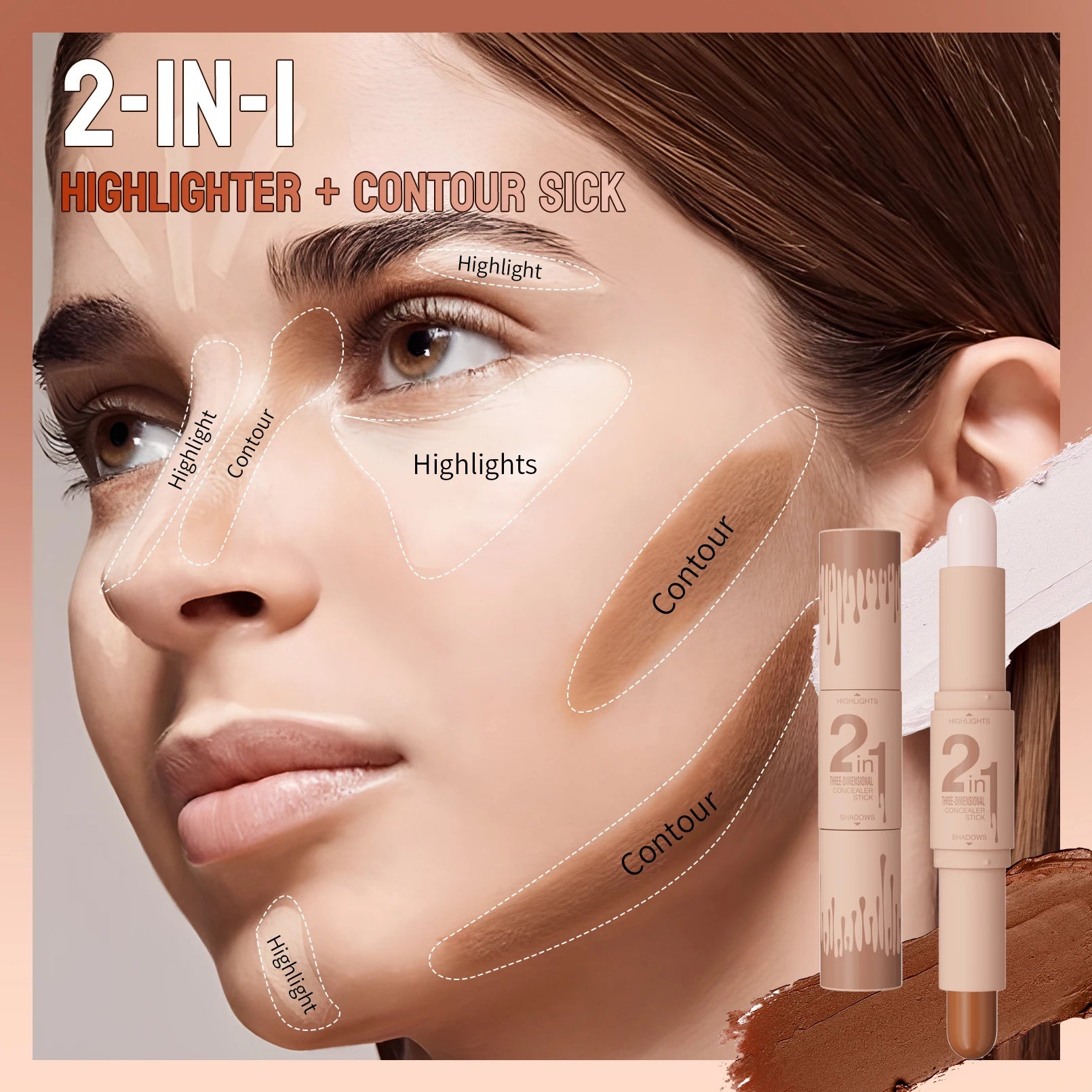 2-in-1 Contour & Highlight Stick — Nose Shadow, Bronzer & Brightening
