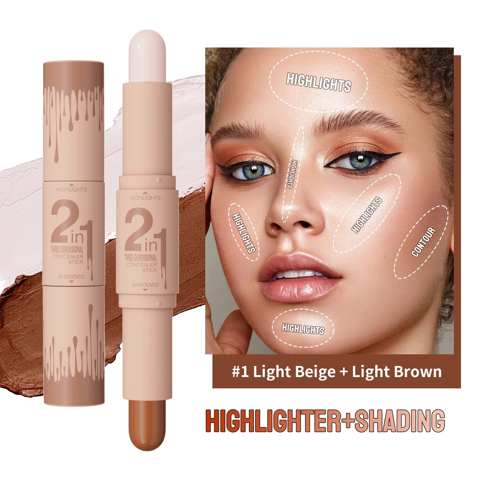 2-in-1 Contour & Highlight Stick — Nose Shadow, Bronzer & Brightening